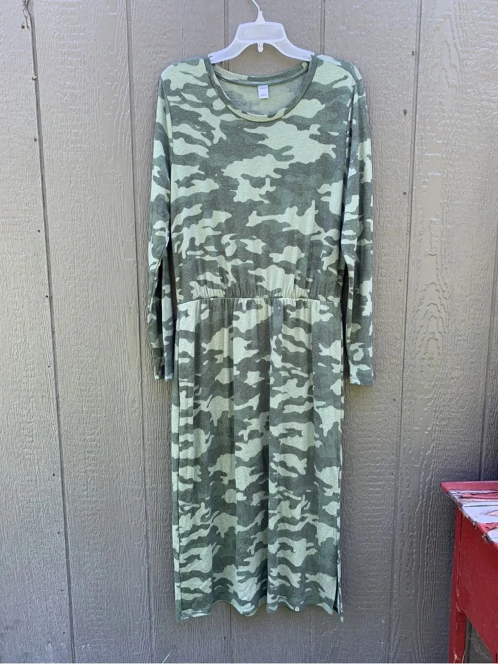 Camo Long Sleeve Midi Dress - Green Camo large old navy